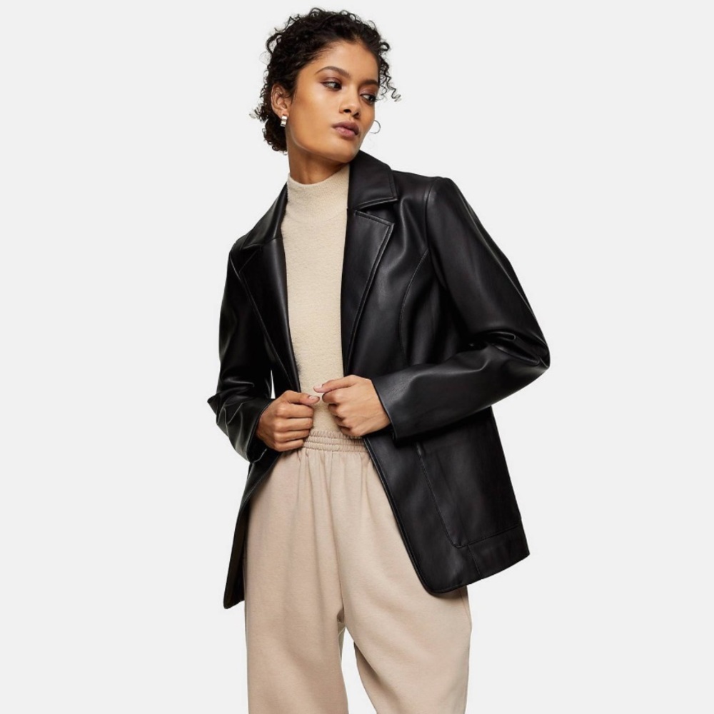 Faux Leather Blazer